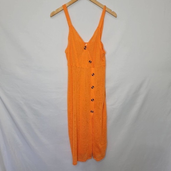 TIME and Tru Orange Longer thin Dress button up bathing suit cover up - Picture 2 of 12